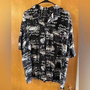 Men’s George Cars & Guitars Hawaiian Button Down Shirt, Size XL